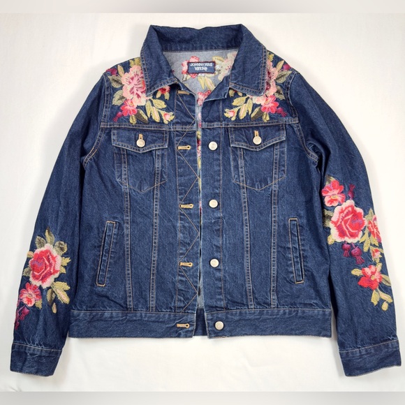 JOHNNY WAS Womens Desi Floral Embroidered Denim Jacket S Boho Cottagecore Roses - Picture 2 of 16